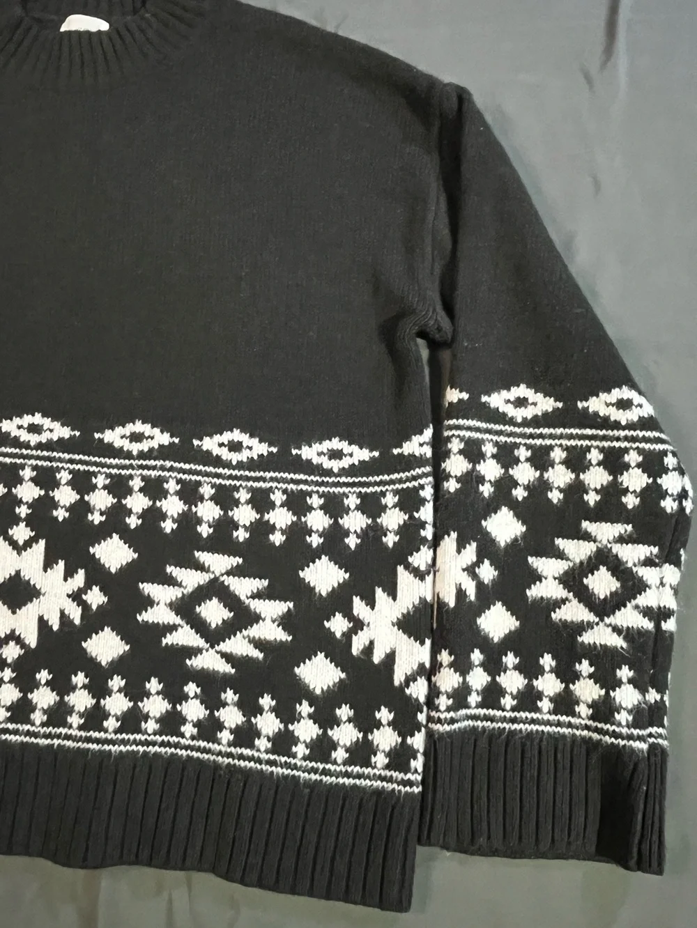 H&M Jacquard Fair Isle Sweater, Dark Grey/White, Sz S